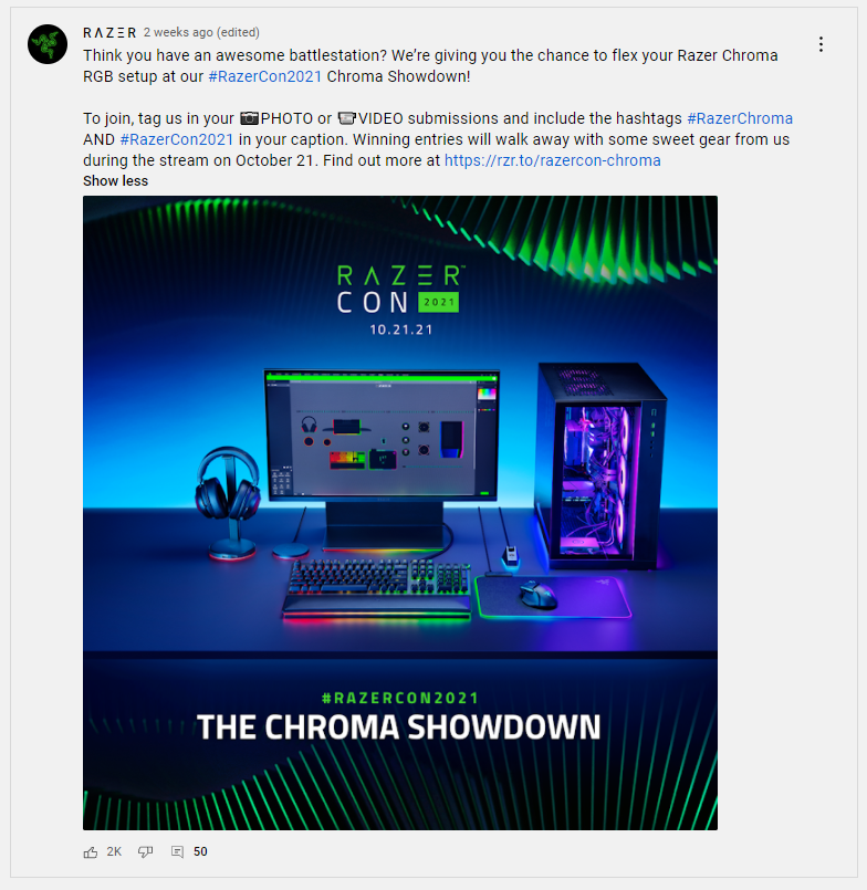 Esempio di un marchio che utilizza la scheda della community di YouTube per richiedere UGC.
