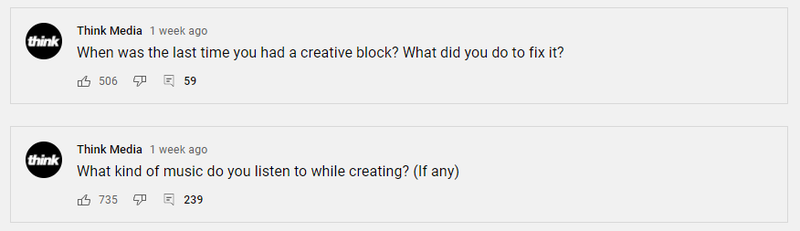 Esempio di un brand che utilizza la scheda Community di YouTube per porre domande.
