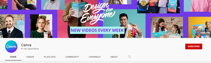 Screenshot del canale YouTube e del banner di Canva.