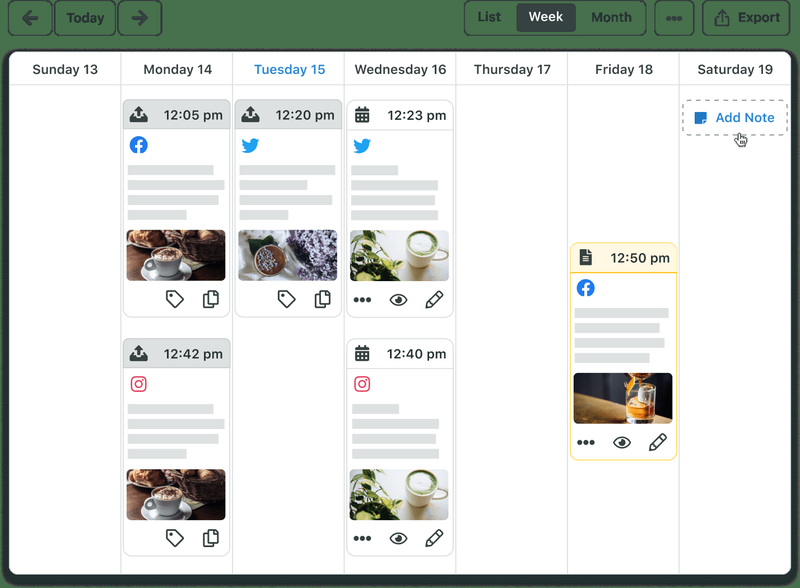 Screenshot del calendario editoriale di Sprout Social.