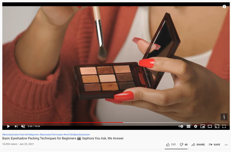 Screenshot di un tutorial YouTube di Sephora rivolto ai principianti