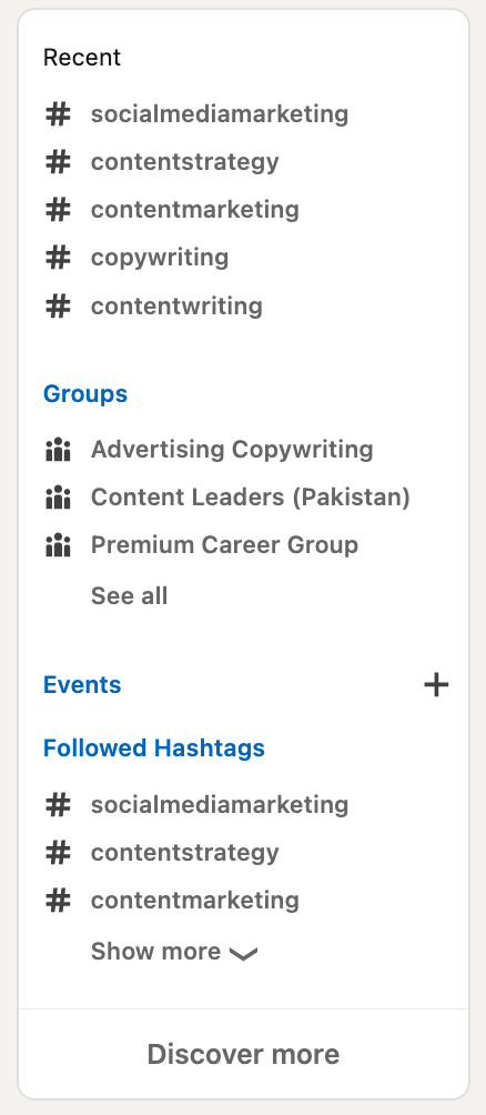   LinkedIn'de daha fazla ilgili hashtag bulmak için Takip Edilen Hashtag'lerin nasıl kullanılacağını gösteren ekran görüntüsü.