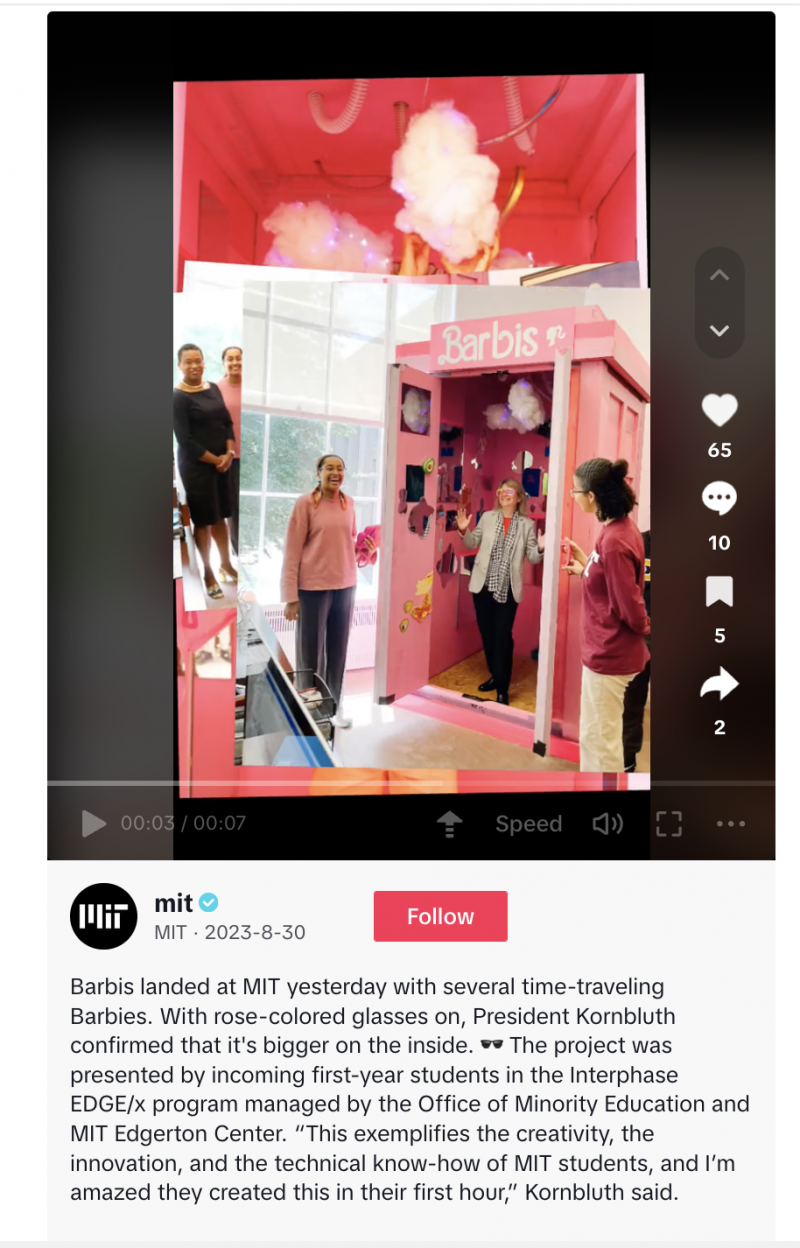   TikTok video s MIT-a prikazuje studente koji stvaraju"Barbis" box, which is a nod to the Barbie movie trends.