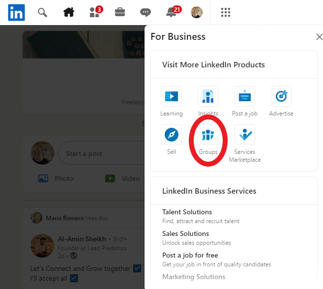   LinkedIn grupe - grupe odabrane pod radnom rešetkom