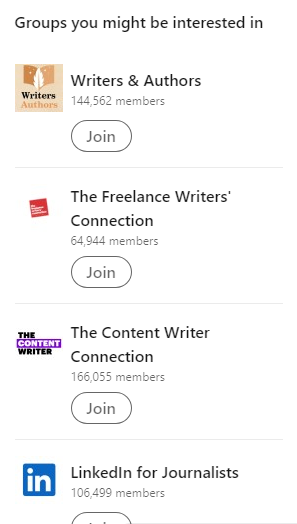   LinkedIn grupe - bočna traka s prijedlozima grupa