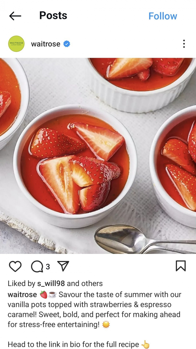   Recept met aardbeien van Waitrose Instagram