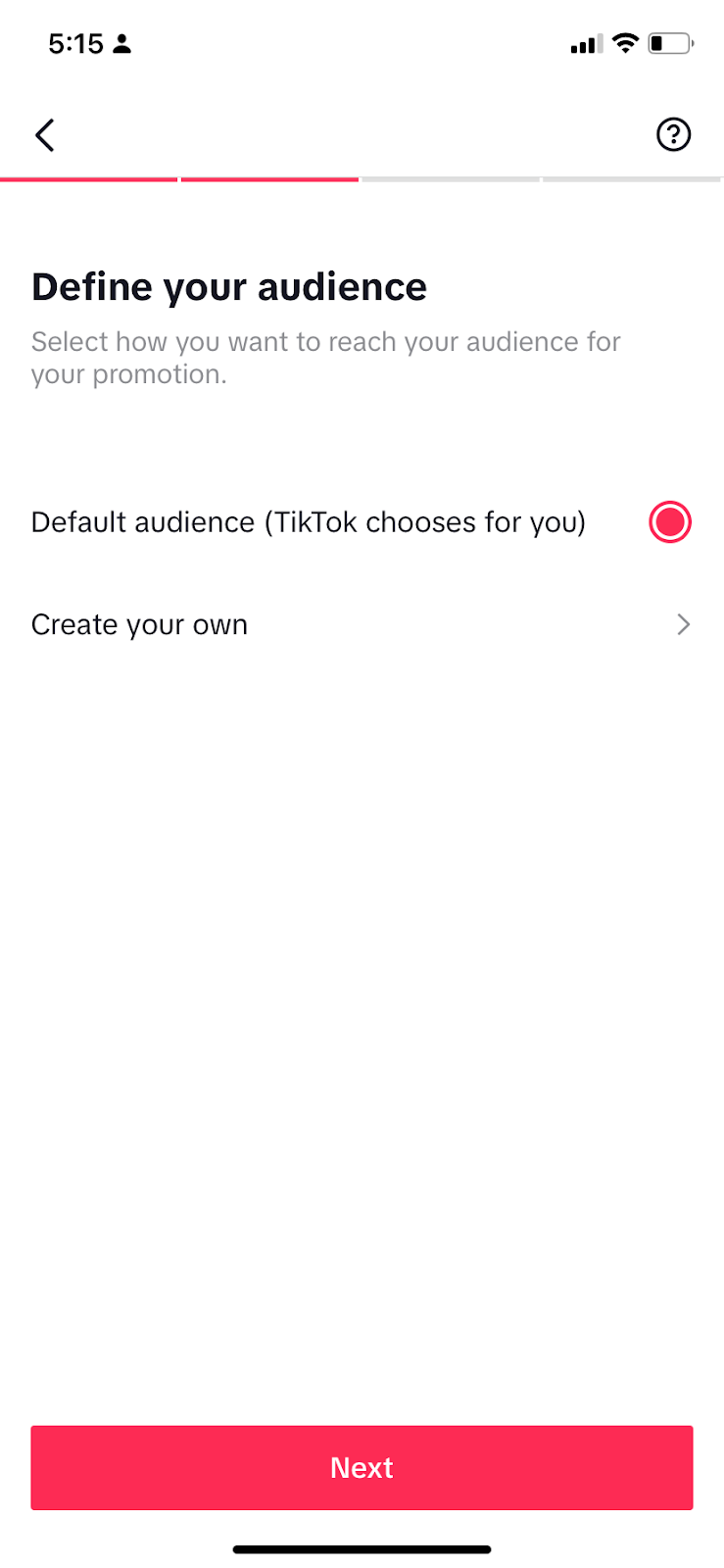 Zaslon Definirajte svoju publiku u TikTok Promote