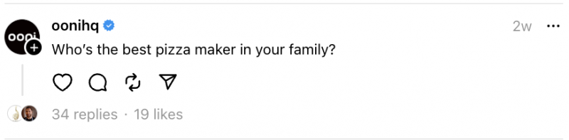   Una publicació d'Ooni Threads que diu: Qui's the best pizza maker in your family?