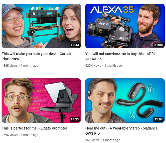   Ejemplos de miniaturas de YouTube