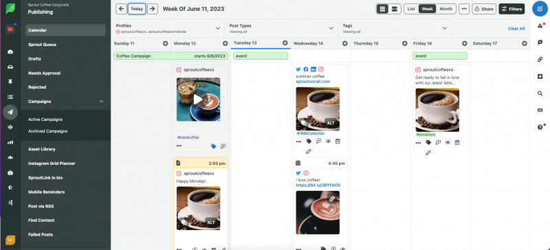 Sprout Social's publishing calendar