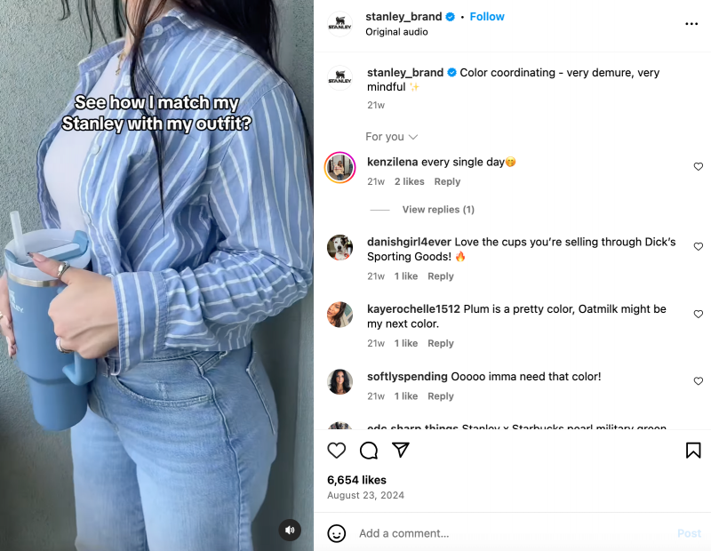 Příklad Stanleyho's Instagram Reel