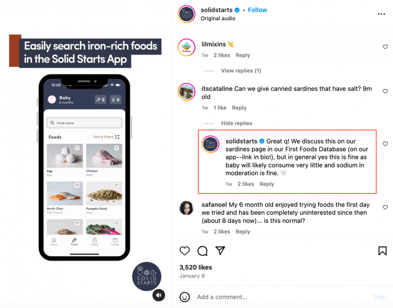 Příklad solidního startu's Instagram Reel