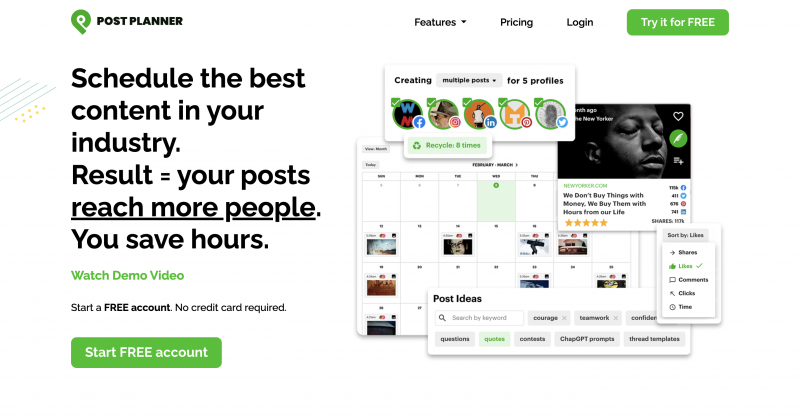 Snimka zaslona početne stranice Facebook alata za objavljivanje Post Planner's website