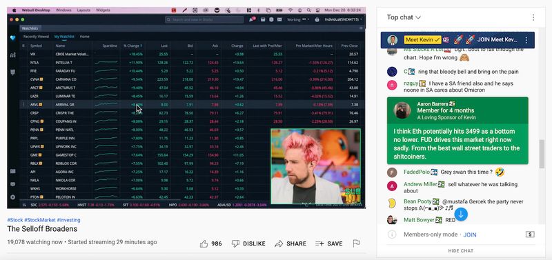 Esempio di una funzione di monetizzazione della chat di YouTube in una chat dal vivo.