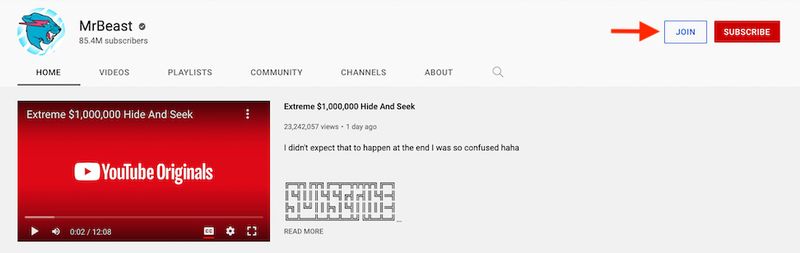 Esempio di screenshot di un canale YouTube con un