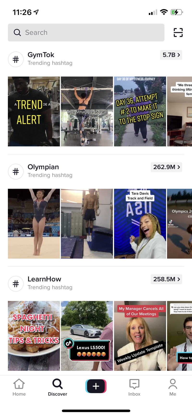 Uno screenshot della scheda Scopri su TikTok.