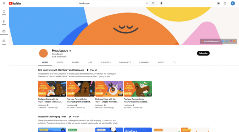 Prostor za glavu's YouTube channel where their banner image art, profile picture and video thumbnails all share similar colors and graphics.