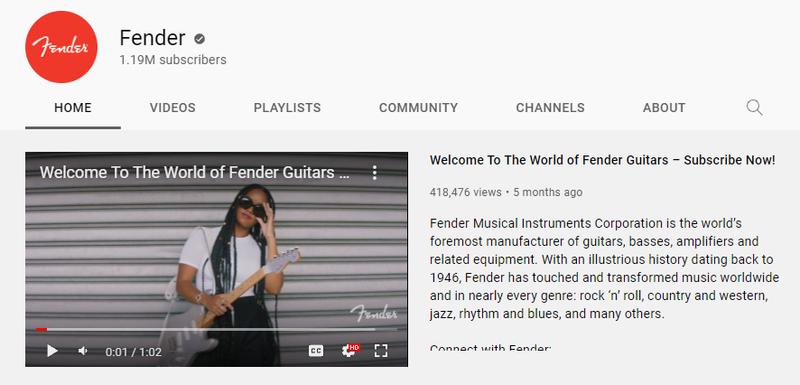 Esempio di trailer di un canale YouTube su Fender