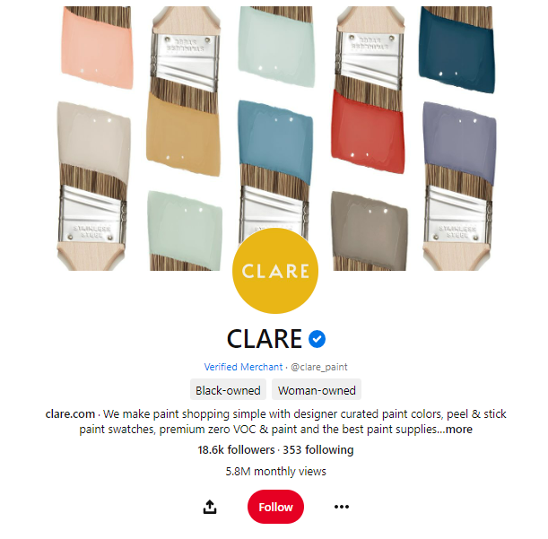   Clare's Pinterest account includes a great social media bio.