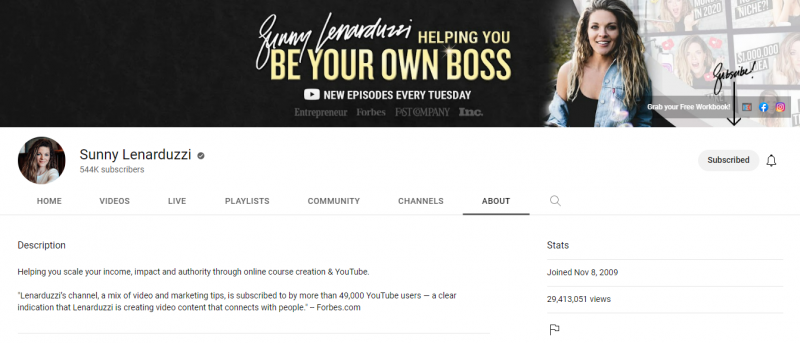   Sunčani Lennarduzi's YouTube channel includes a great social media bio.
