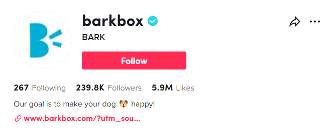   Barkbox's TikTok account includes a great social media bio.