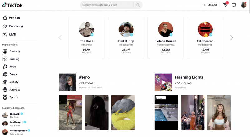   La page de découverte de TikTok