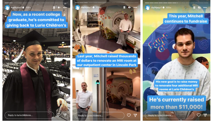 Une histoire Instagram mettant en vedette un survivant d'une tumeur au cerveau qui a grandi pour amasser des fonds pour l'hôpital