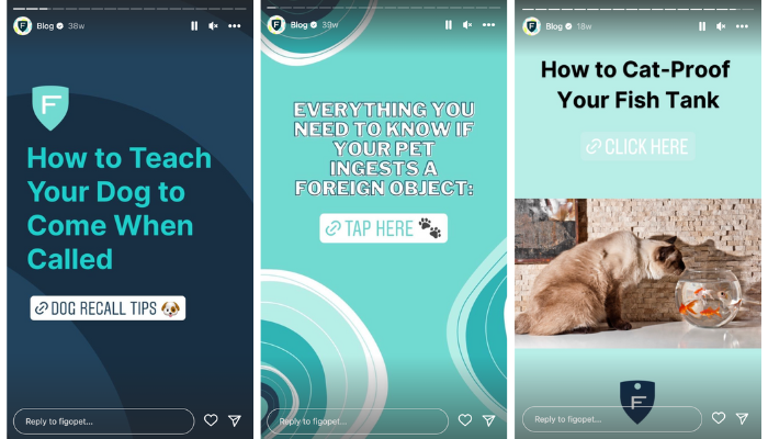 Un rein's Instagram Story featuring clickable blog links