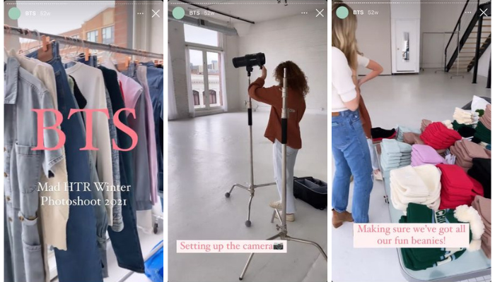 Alice et Merveille's Instagram story featuring a behind the scenes look at a photoshoot