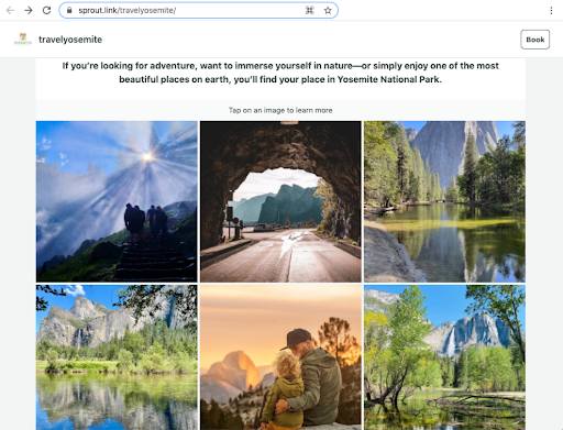   pagina di destinazione germoglio.link dal link di viaggio Yosemite in bio