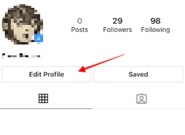   freccia che punta al pulsante Modifica profilo su Instagram