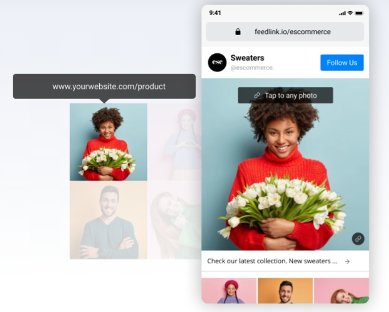   esempio di pagina feedlink con la foto di una donna che tiene dei fiori come miniatura del collegamento