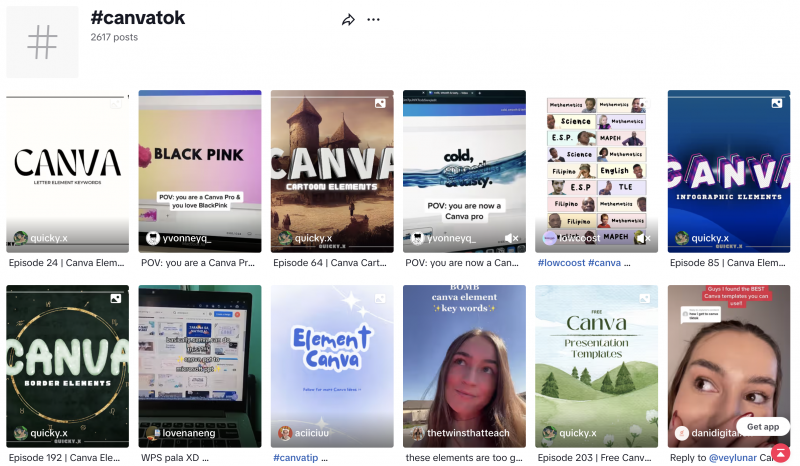   Ένα στιγμιότυπο οθόνης του επώνυμου hashtag #CanvaTok