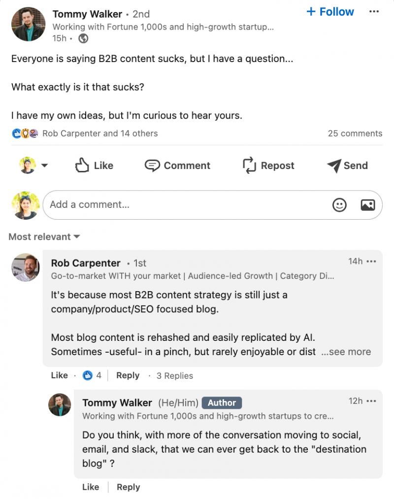 Un ejemplo de una discusión en LinkedIn.