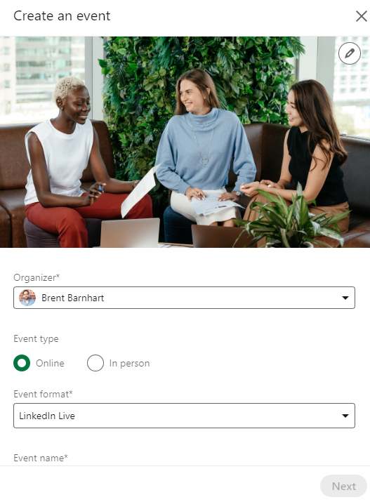   Proceso de creación de LinkedIn Live