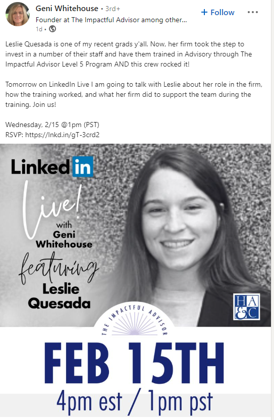  Promoción de entrevista para un LinkedIn Live