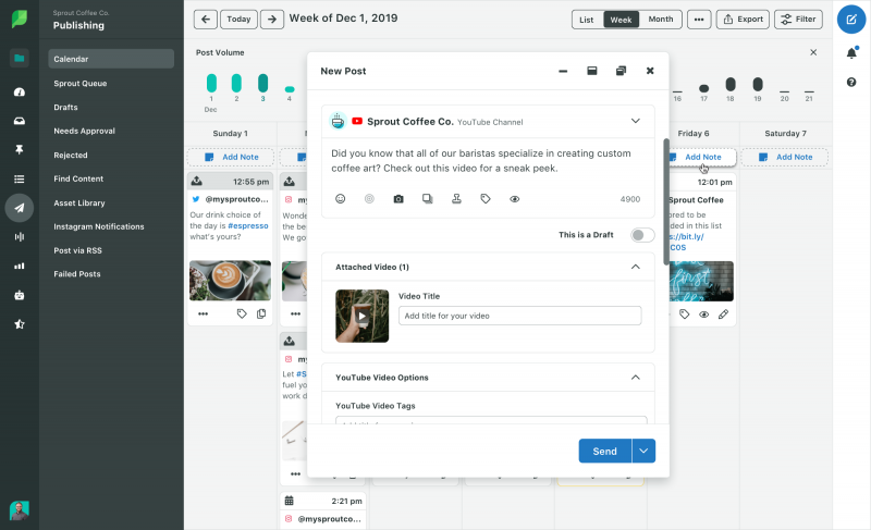   Programa contenido de YouTube en Sprout Social