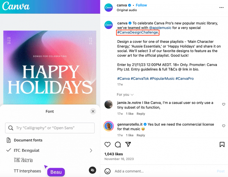Un exemple de Canva Reel qui utilise et fait la promotion d'un hashtag de marque