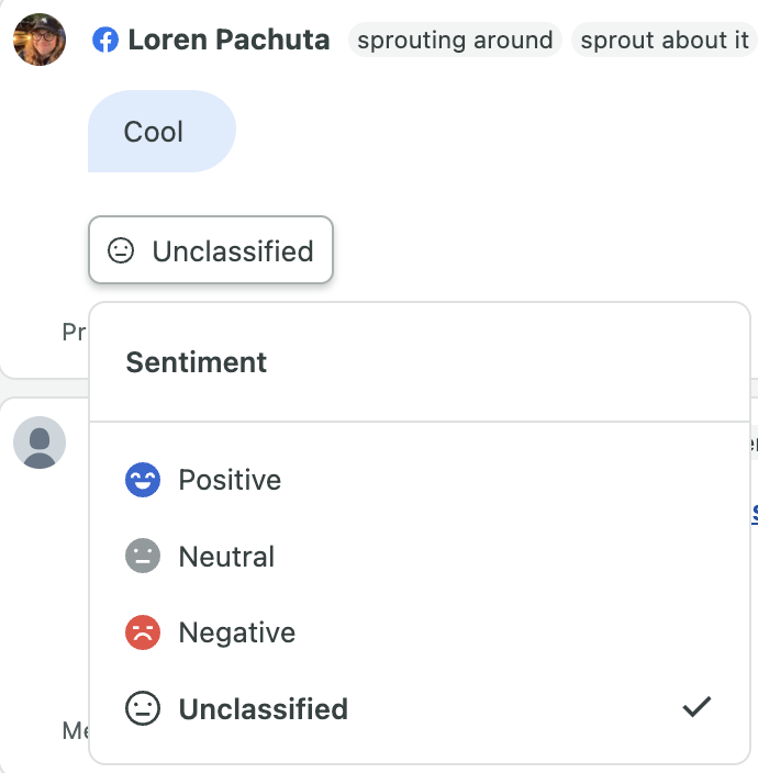  Sprout Social'ın Duyarlılık Mesajı Eylemi özelliği.