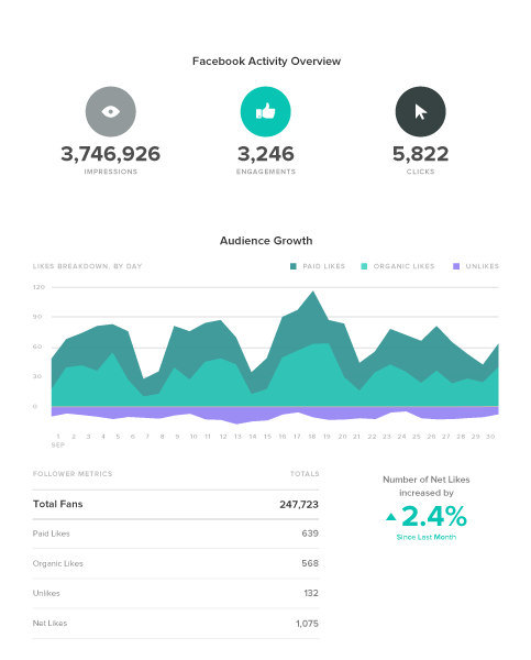 Izvješće Sprout Social Facebook Activity Pregled.