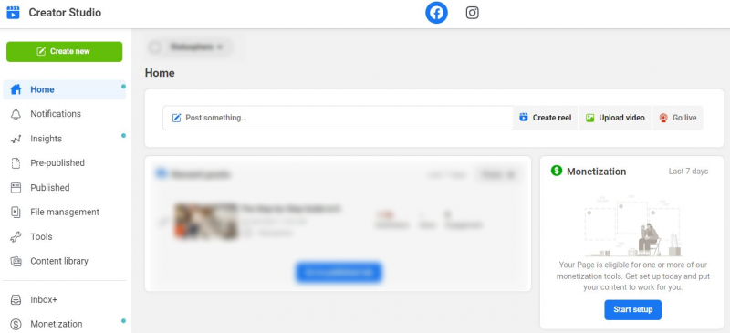 Snimka zaslona marketinških alata Facebook Creator Studio