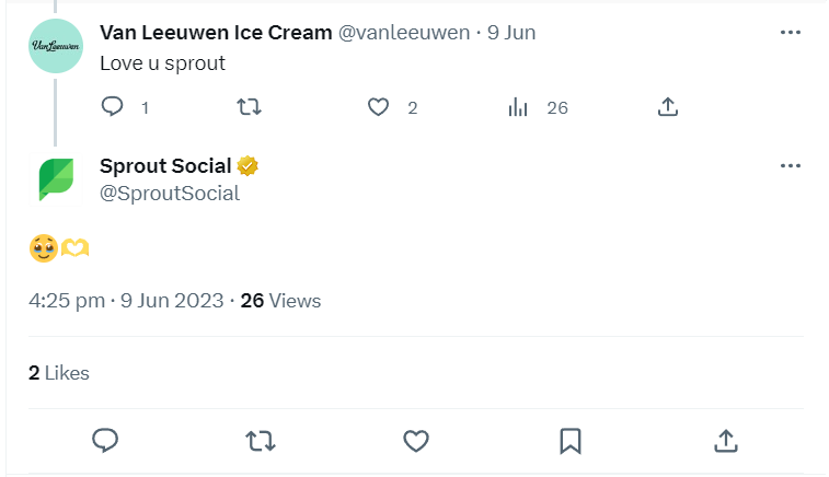  Tuit de agradecimiento a Sprout Social de un cliente