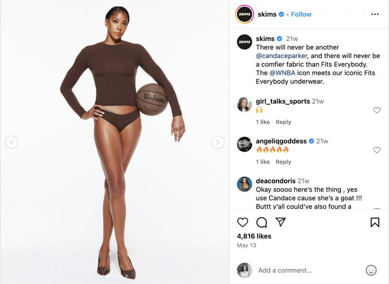   Un carosello Instagram di SKIMS con Candace Parker che indossa i suoi prodotti