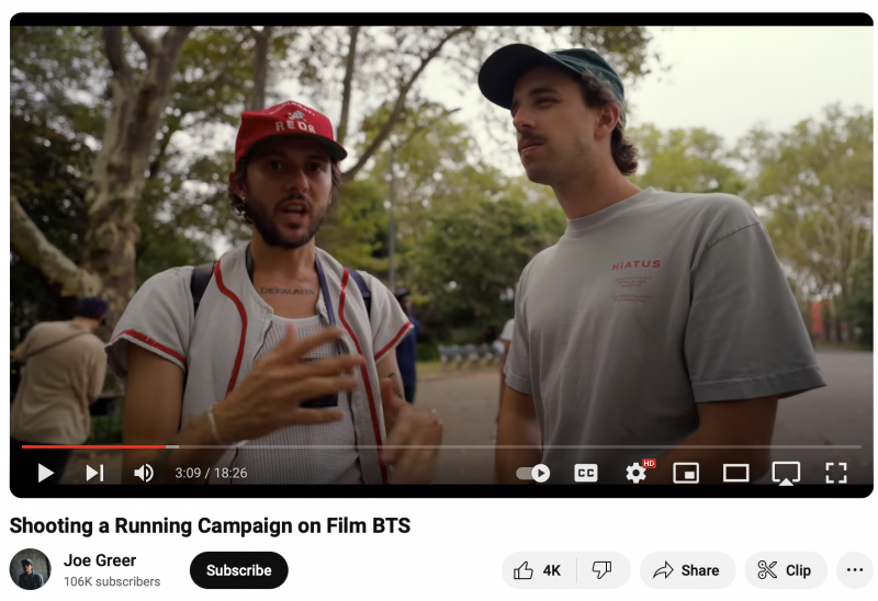   Une vidéo YouTube montrant des images des coulisses et des interviews de Joe Greer's campaign for Bandit Running.