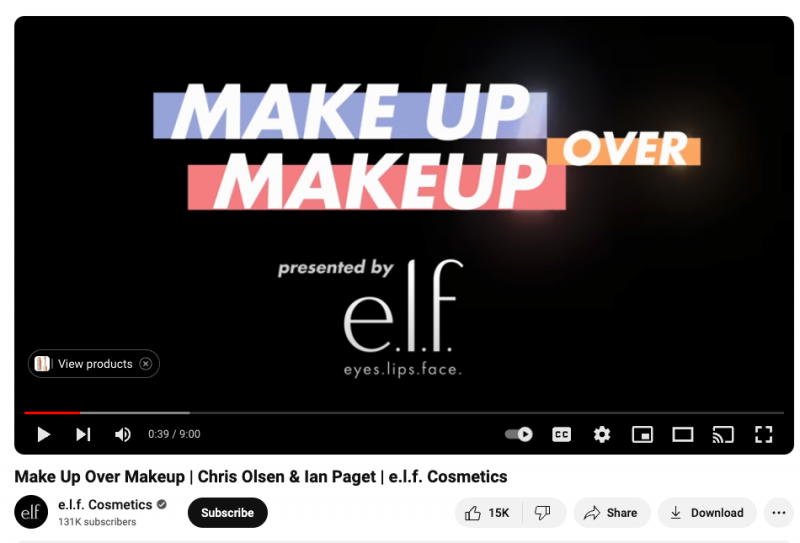   Un vídeo de YouTube de la campaña “Make up over Makeup” de elf con los influencers de TikTok Chris Olsen e Ian Paget.