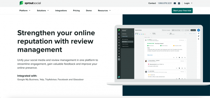 Snímek obrazovky k Sprout Social's online reputation management feature page