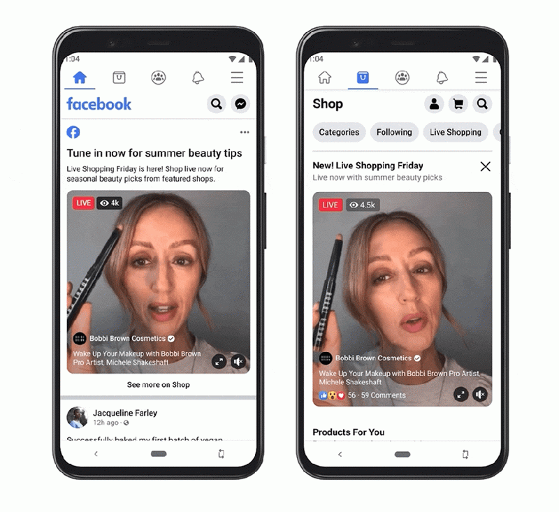 Esempio di gif di acquisti in diretta su Facebook.