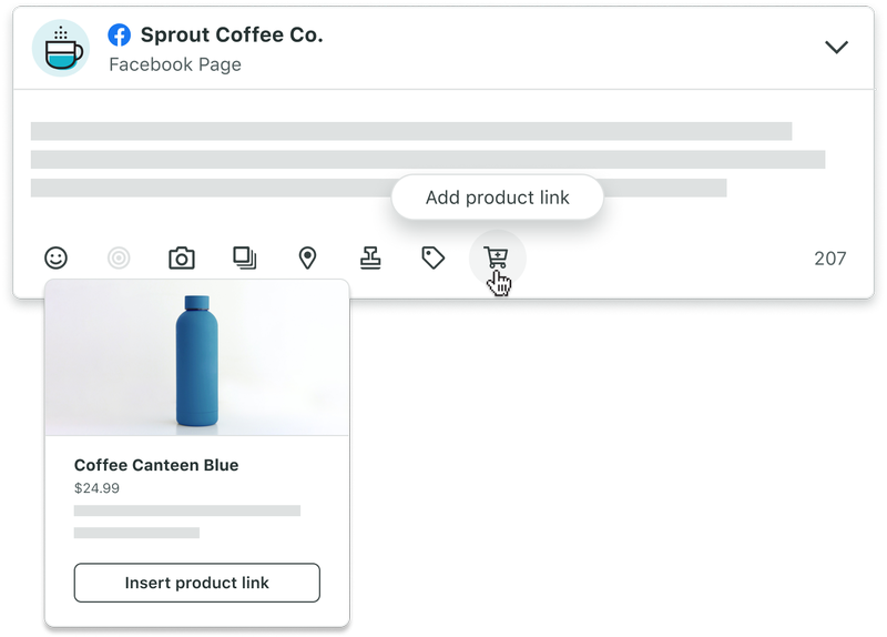Come aggiungere link di prodotti Facebook Commerce o Shopping a un post tramite l