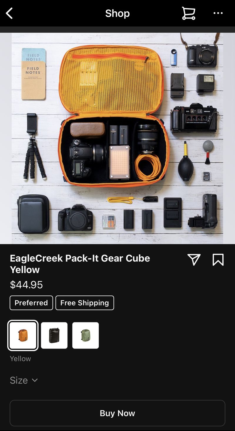 Esempio di social ecommerce direttamente su Instagram di Eagle Creek.