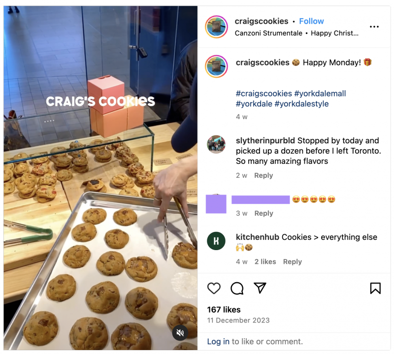   Publicación de Craig's Cookies showing positive comments from customers.